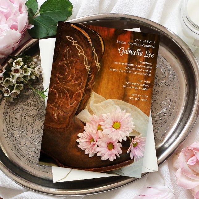 Invitación Daisies rosados Cowboy bota ducha de novia occiden (Subido por el creador)
