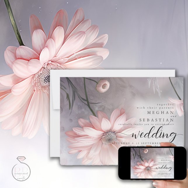 Invitación Daisies rosados del Boho Ethereal 2 (Subido por el creador)