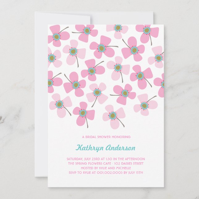 Invitación Daisies rosados dulces Moda Diversión Bridal Showe (Anverso)