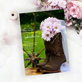 Invitación Daisies rosados rusos Cowboy Boots Ducha de novias