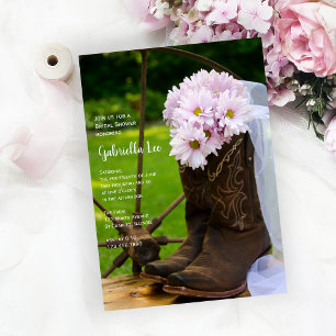 Invitación Daisies rosados rusos Cowboy Boots Ducha de novias