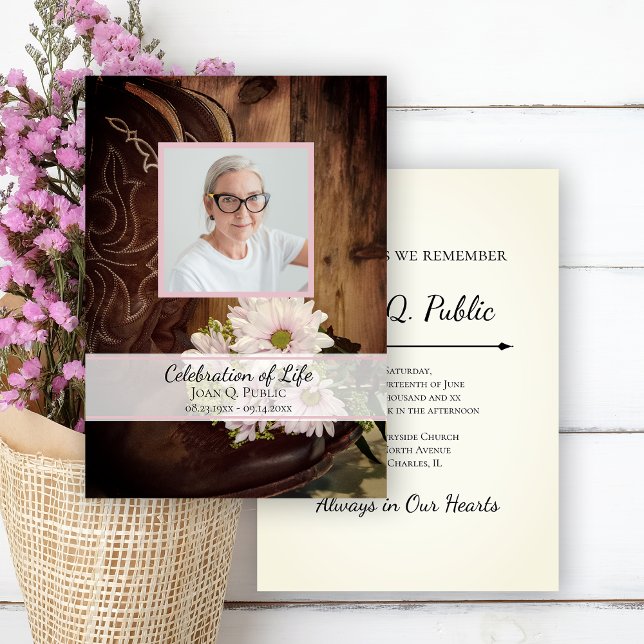 Invitación Daisies rosados y boots de vaquero celebran la vid (Subido por el creador)