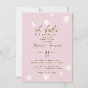 Invitación Daisies Rubor Pink Oh Baby Girl Shower