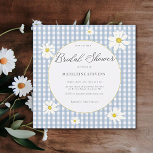 Invitación Daisies rusos Dusty Blue Gingham Bridal Shower