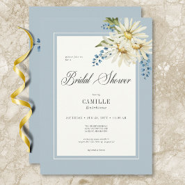 Invitación Daisies Rústicos Azules y Blancos Ducha Bridal