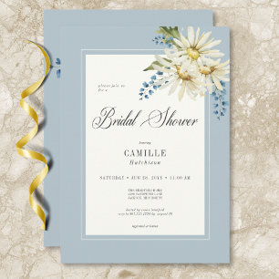 Invitación Daisies Rústicos Azules y Blancos Ducha Bridal