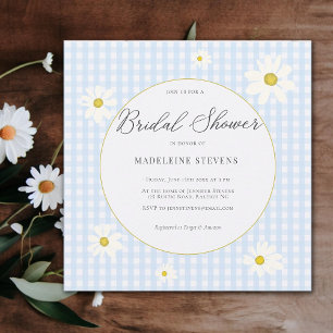 Invitación Daisies Rústicos Bebé Blue Gingham Bridal Shower