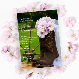 Invitación Daisies Rusticos Rosa Boots Boda Occidental