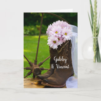 Invitación Daisies Rústicos Rosados Cowboy Boots Boda de gran