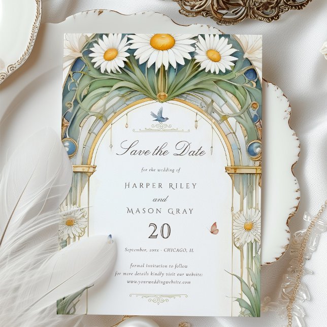 Invitación Daisies Save the Date Golden Elegance (Subido por el creador)