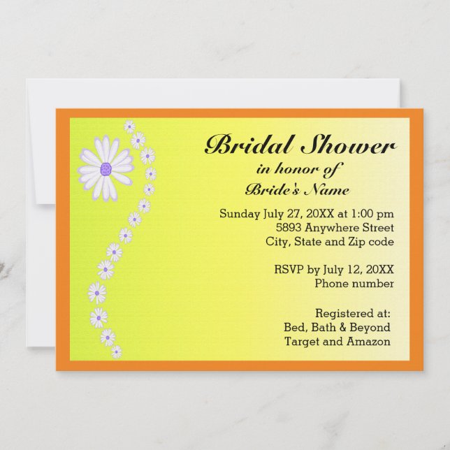 Invitación Daisies sobre el fondo amarillo ducha de novias (Anverso)