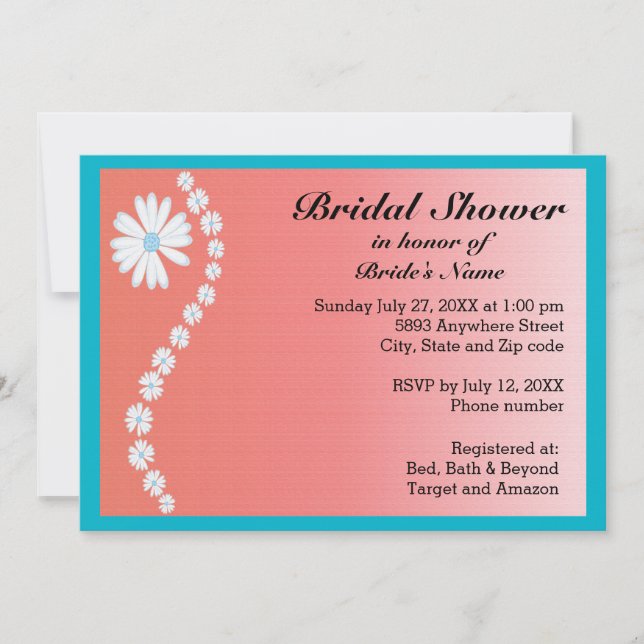 Invitación Daisies sobre fondo rosado invitan a ducha de novi (Anverso)