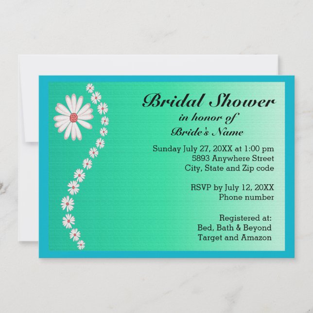 Invitación Daisies sobre la ducha de novias de fondo verde (Anverso)