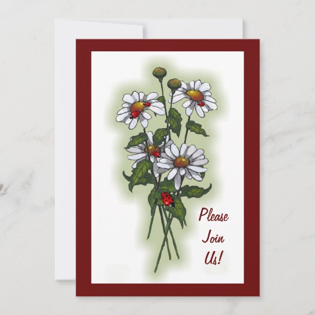 Invitación Daisies With Ladybugs, Ladybirds: Flores, flores (Anverso)