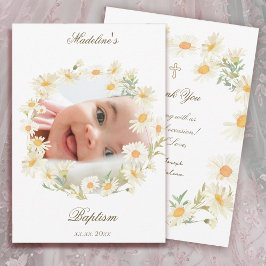 Invitación daisies wreath Baptism small thank you card