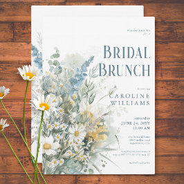 Invitación Daisies y brunch de novia floral azul y agitado