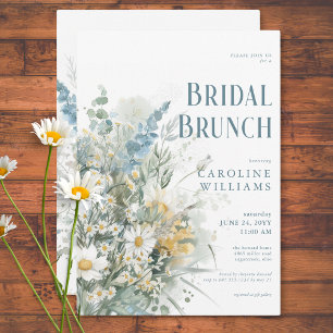 Invitación Daisies y brunch de novia floral azul y agitado