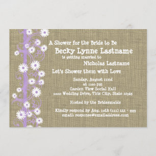 Invitación Daisies y Burlap Purple Bridal Shower