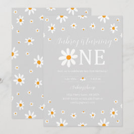 Invitación Daisy 1ᵉʳ Birthday Gray