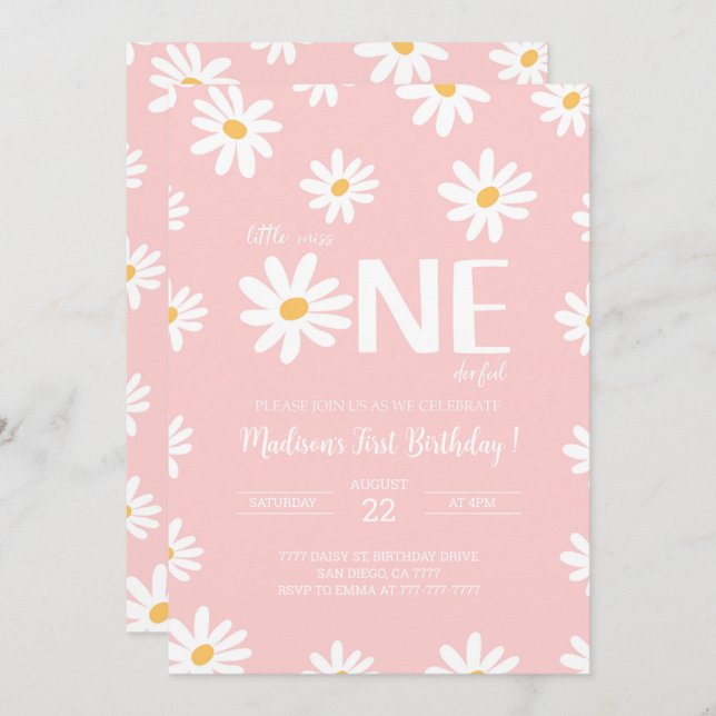 Invitación Daisy 1er cumpleaños (Anverso / Reverso)