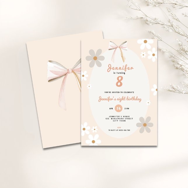 Invitación Daisy 8th Birthday Floral Invitation for Girls (floral daisy 8th birthday invitation for girls)