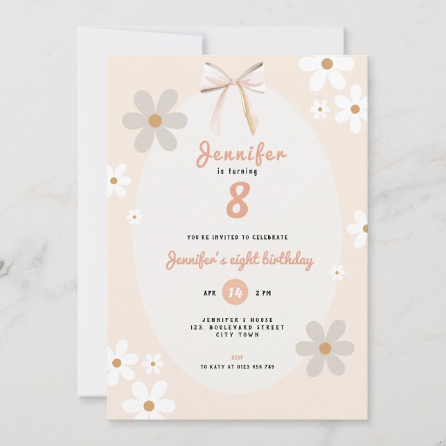 Invitación Daisy 8th Birthday Floral Invitation for Girls (Anverso)