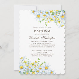 Invitación Daisy acuarela. Flores de campo. Bautismo floral