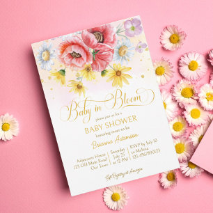 Invitación Daisy amapola bebé en flor modelo de ducha de bebé
