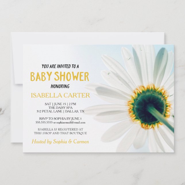 Invitación Daisy| Amarillo| Baby Shower (Anverso)
