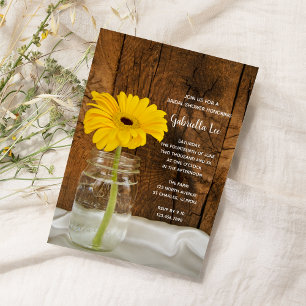 Invitación Daisy amarillo en la ducha de novias en Mason Jar
