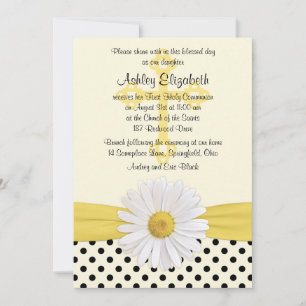 Invitación Daisy amarillo marfil blanco polka punto Primera c