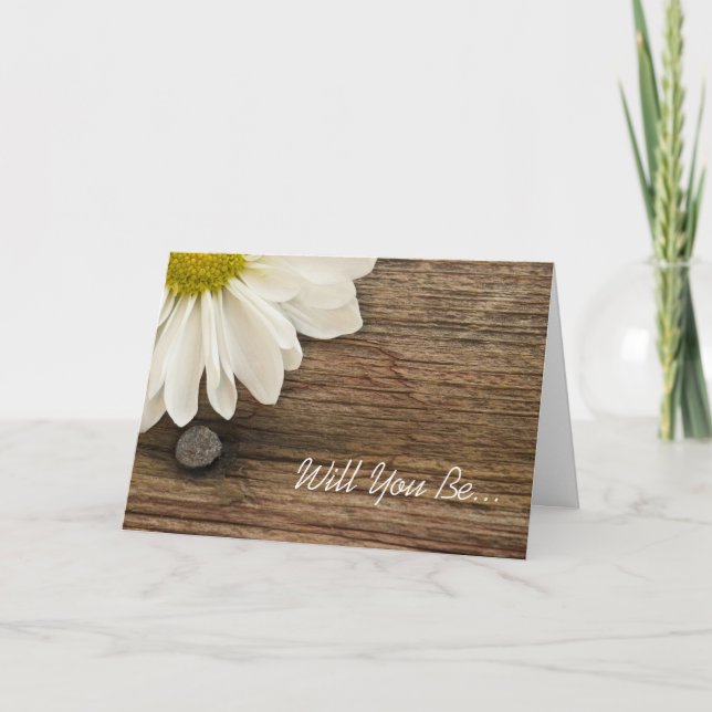Invitación Daisy and Barn Wood que seas mi dama de honor (Anverso)
