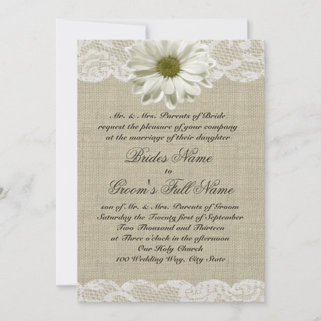 Invitación Daisy and Lace Country Burlap Boda (Anverso)