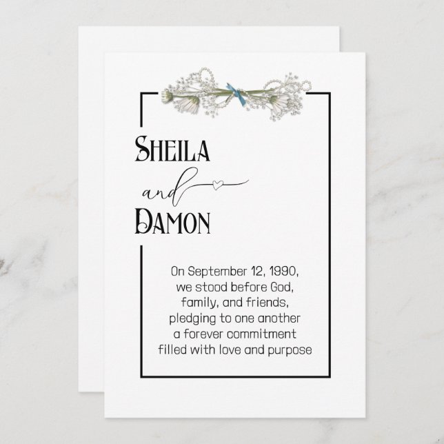 Invitación Daisy and Pearls Bouquet Wedding Vow Renewal  (Anverso / Reverso)