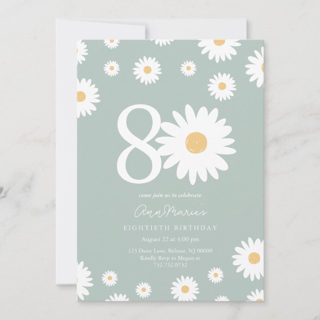 Invitación Daisy Atemporal Hito Ochenta Cumpleaños (Anverso)