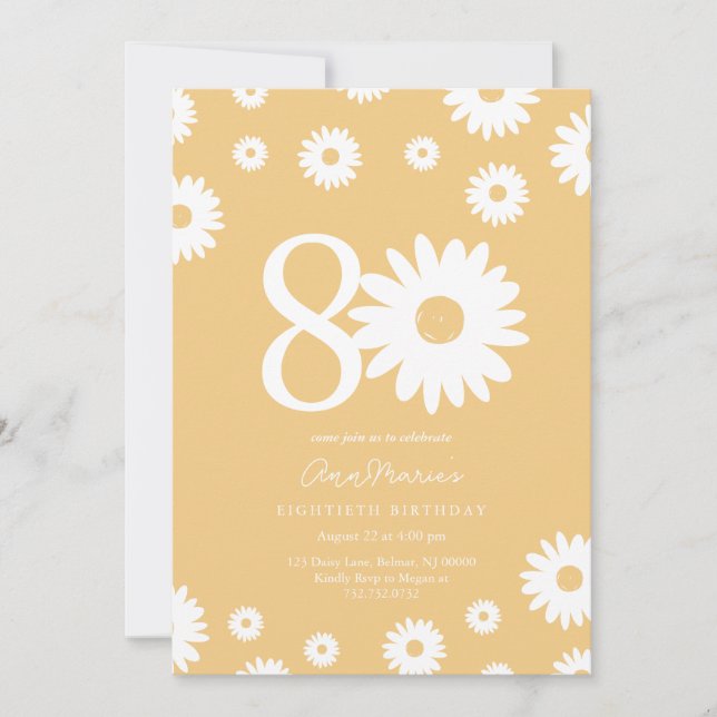 Invitación Daisy Atemporal Hito Ochenta Cumpleaños (Anverso)