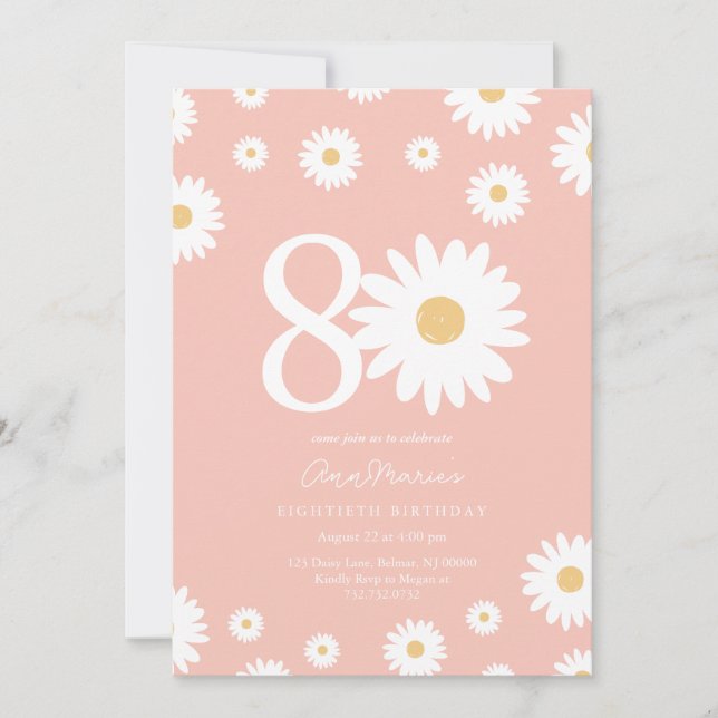 Invitación Daisy Atemporal Hito Ochenta Cumpleaños (Anverso)