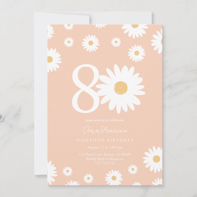 Invitación Daisy Atemporal Hito Ochenta Cumpleaños (Anverso)