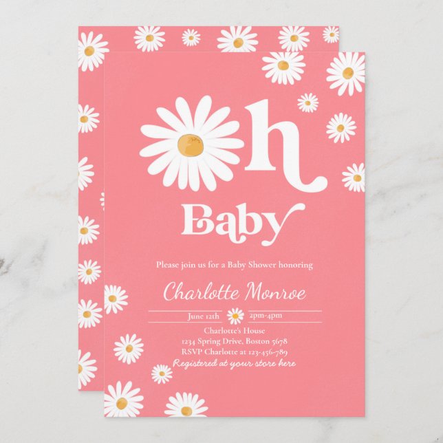 Invitación Daisy Baby Shower Bohemian Moda floral Baby Shower (Anverso / Reverso)