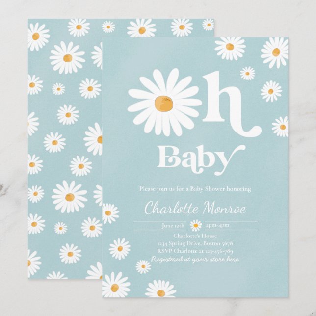 Invitación Daisy Baby Shower Bohemian Moda floral Baby Shower (Anverso / Reverso)