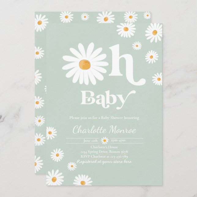 Invitación Daisy Baby Shower Bohemian Moda floral Baby Shower (Anverso / Reverso)