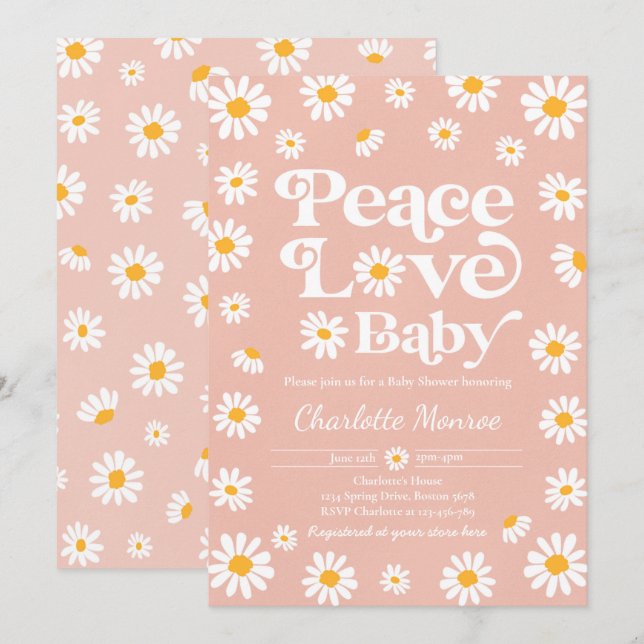 Invitación Daisy Baby Shower Bohemian Peace Love Baby Shower  (Anverso / Reverso)