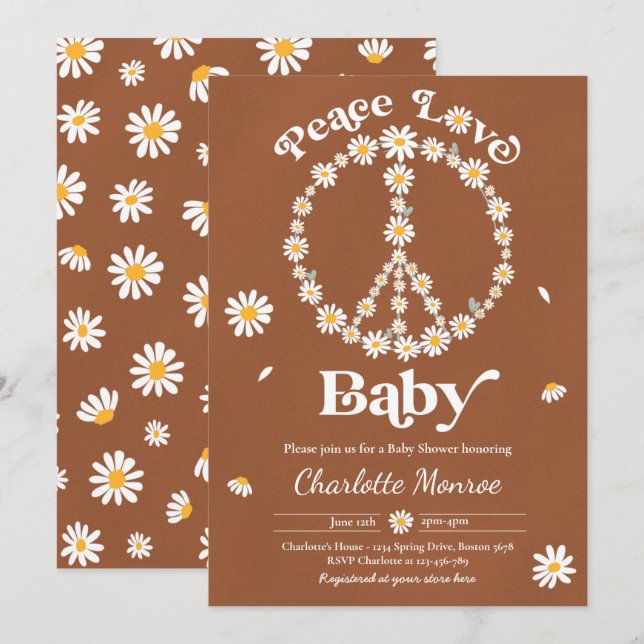 Invitación Daisy Baby Shower Bohemian Peace Love Baby Shower (Anverso / Reverso)