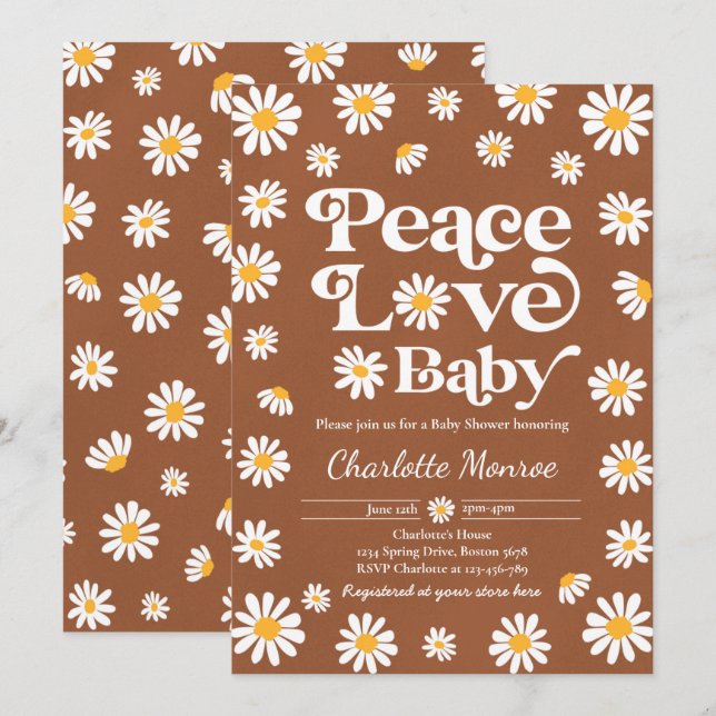 Invitación Daisy Baby Shower Bohemian Peace Love Baby Shower (Anverso / Reverso)