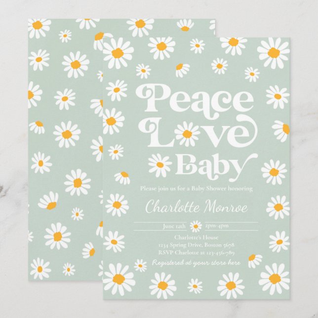 Invitación Daisy Baby Shower Bohemian Peace Love Baby Shower  (Anverso / Reverso)