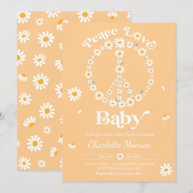 Invitación Daisy Baby Shower Bohemian Peace Love Baby Shower (Anverso / Reverso)