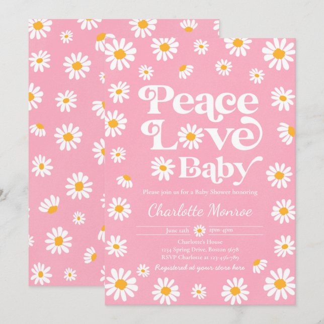 Invitación Daisy Baby Shower Bohemian Peace Love Baby Shower (Anverso / Reverso)