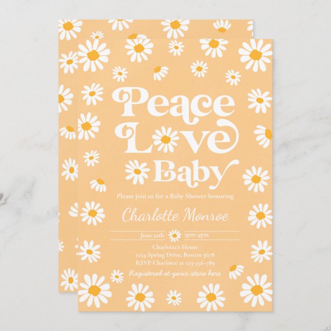 Invitación Daisy Baby Shower Bohemian Peace Love Baby Shower (Anverso / Reverso)