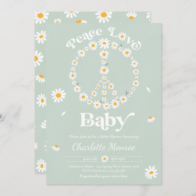 Invitación Daisy Baby Shower Bohemian Peace Love Baby Shower (Anverso / Reverso)