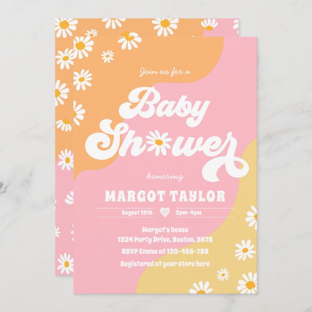 Invitación Daisy Baby Shower Boho Hippy Vibes Baby Shower (Anverso / Reverso)